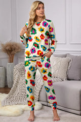 Apricot Leopard Print Long Sleeve Top and Skinny Pants Lounge Set Loungewear & Sleepwear/Loungewear - Tophatter Daily Deals