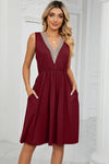 Pocketed V-Neck Wide Strap Dress Casual Dresses - Tophatter Daily Deals