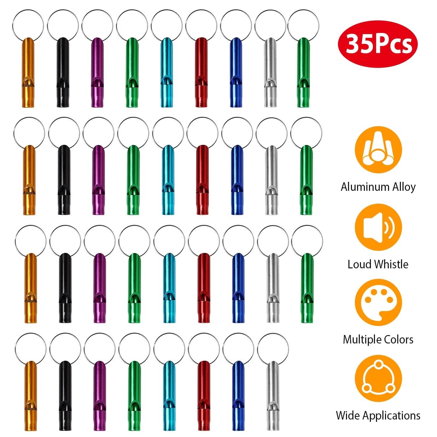 35-Pieces: Emergency Whistle Extra Loud with Key Chain Ring Outdoor Recreation - Tophatter Daily Deals