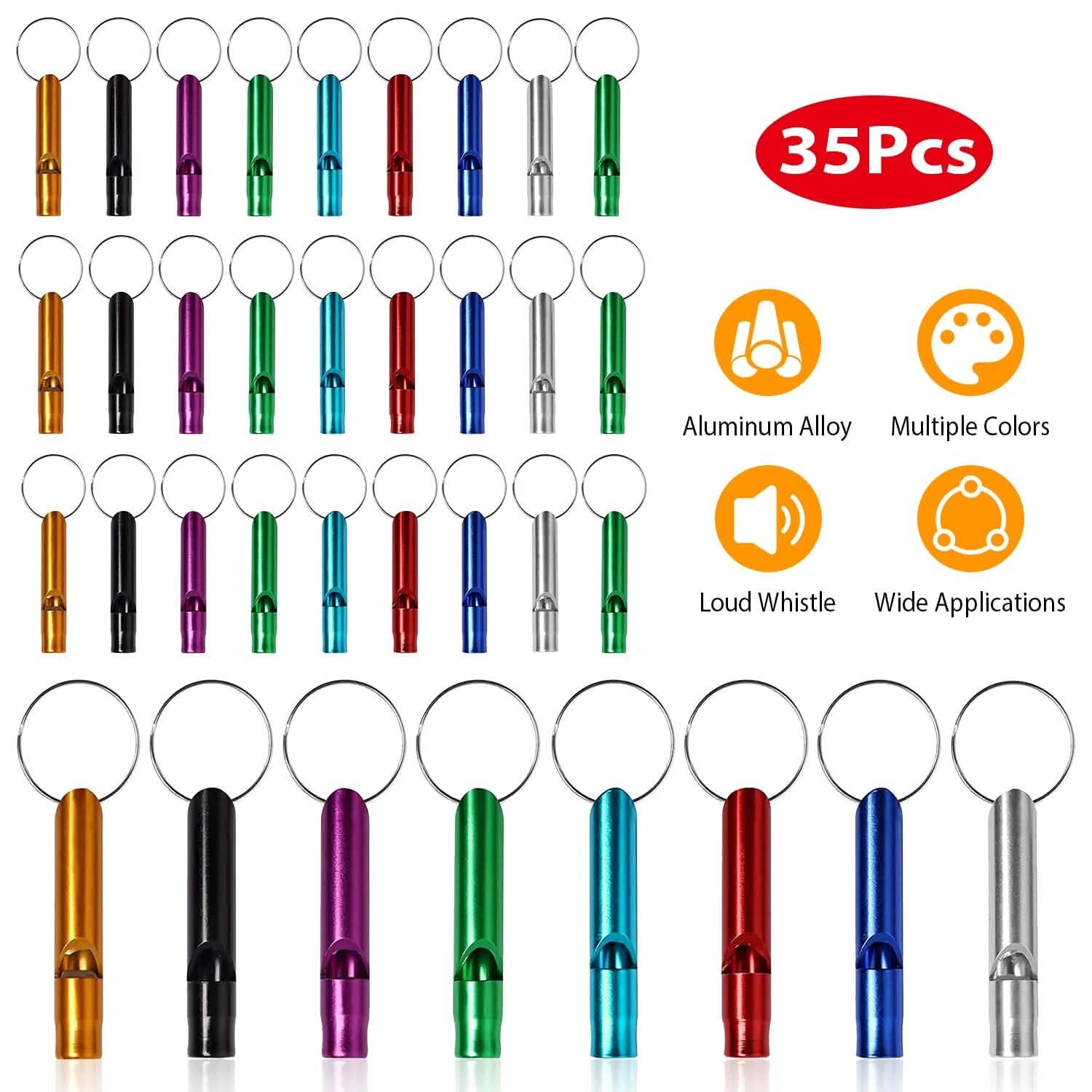35-Pieces: Emergency Whistle Extra Loud with Key Chain Ring Outdoor Recreation - Tophatter Daily Deals