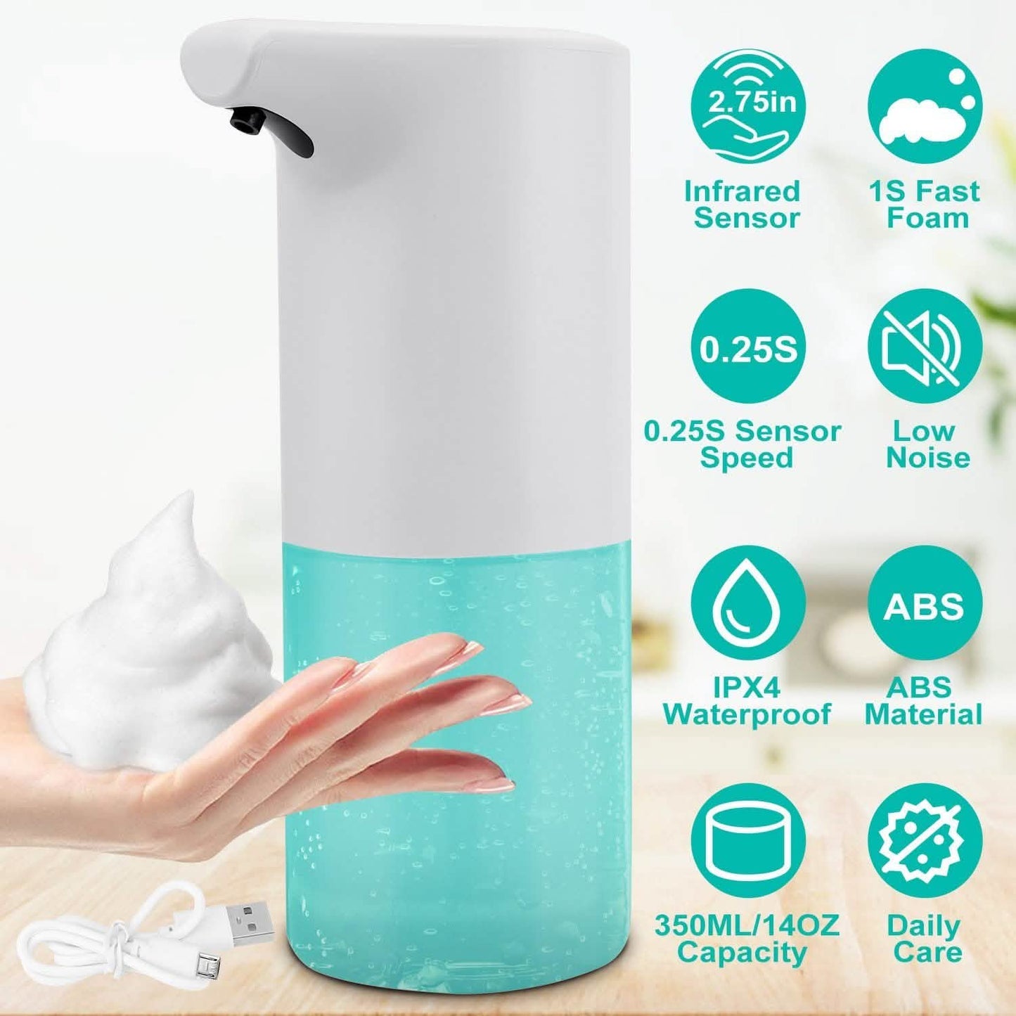 350 ML/14 Oz Automatic Foam Soap Dispenser Bath - Tophatter Daily Deals