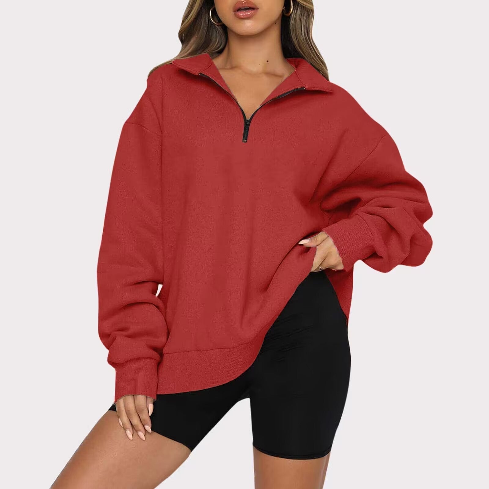 Lightweight Women Zip Sweatshirt - Oversized Pullover Casual Red 3D Changing Face Moving Picture Frame - Tophatter Daily Deals