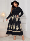 Plus Size Printed Mock Neck Long Sleeve Dress Black Casual Dresses - Tophatter Daily Deals