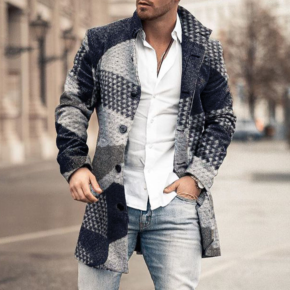 Warm Men's Midlength Coat - Stand Collar, Wool, City Blue 3D Changing Face Moving Picture Frame - Tophatter Daily Deals