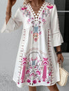 Lace Detail Printed Three-Quarter Sleeve Dress Deep Rose Casual Dresses - Tophatter Daily Deals