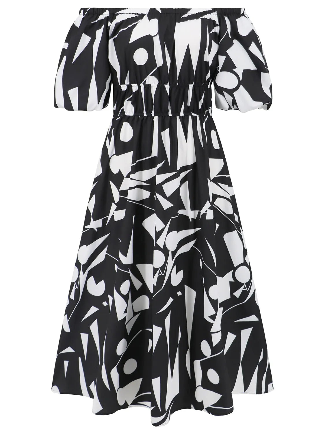 Printed Off-Shoulder Balloon Sleeve Dress Casual Dresses - Tophatter Daily Deals