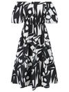 Printed Off-Shoulder Balloon Sleeve Dress Casual Dresses - Tophatter Daily Deals