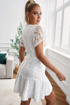 Floral Lace Pompom Detail Tie-Waist Flutter Sleeve Dress Casual Dresses - Tophatter Daily Deals