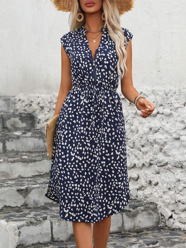 Slit Printed Cap Sleeve Dress Casual Dresses - Tophatter Daily Deals