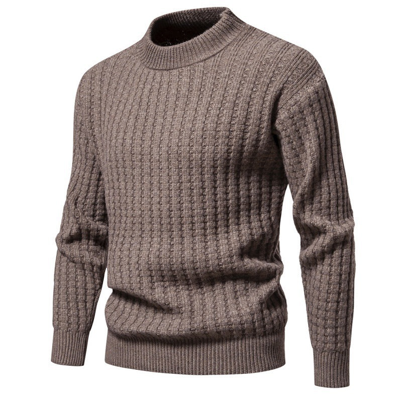 Warm Men's Knit Sweater - Round Neck Ribbed Knit, Autumn Light Brown 3D Changing Face Moving Picture Frame - Tophatter Daily Deals