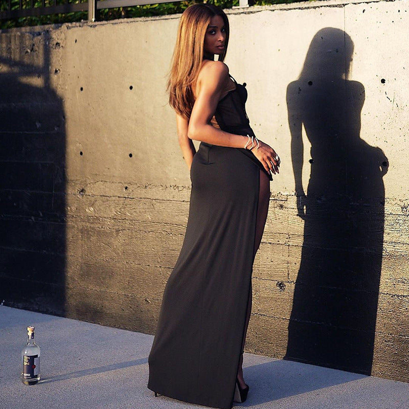 Back Mesh Pierced Air Quality Temperament Slit Dress 0 - Tophatter Daily Deals