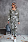 Leopard V-Neck Dropped Shoulder Loungewear Set Yellow Loungewear Sets - Tophatter Daily Deals