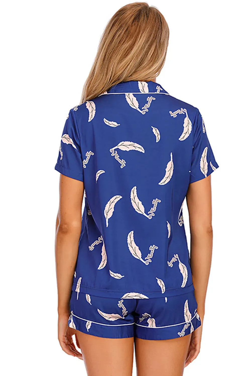 Printed Button Up Short Sleeve Top and Shorts Lounge Set Loungewear Sets - Tophatter Daily Deals