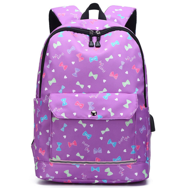 Backpack Female Backpack Computer Rechargeable Schoolbag Purple 16 inches 0 - Tophatter Daily Deals
