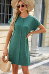 Heathered Round Neck Short Sleeve Dress Green Casual Dresses - Tophatter Daily Deals