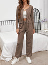 Button Front Long Sleeve Top and Pants Lounge Set Coffee Brown Loungewear Sets - Tophatter Daily Deals