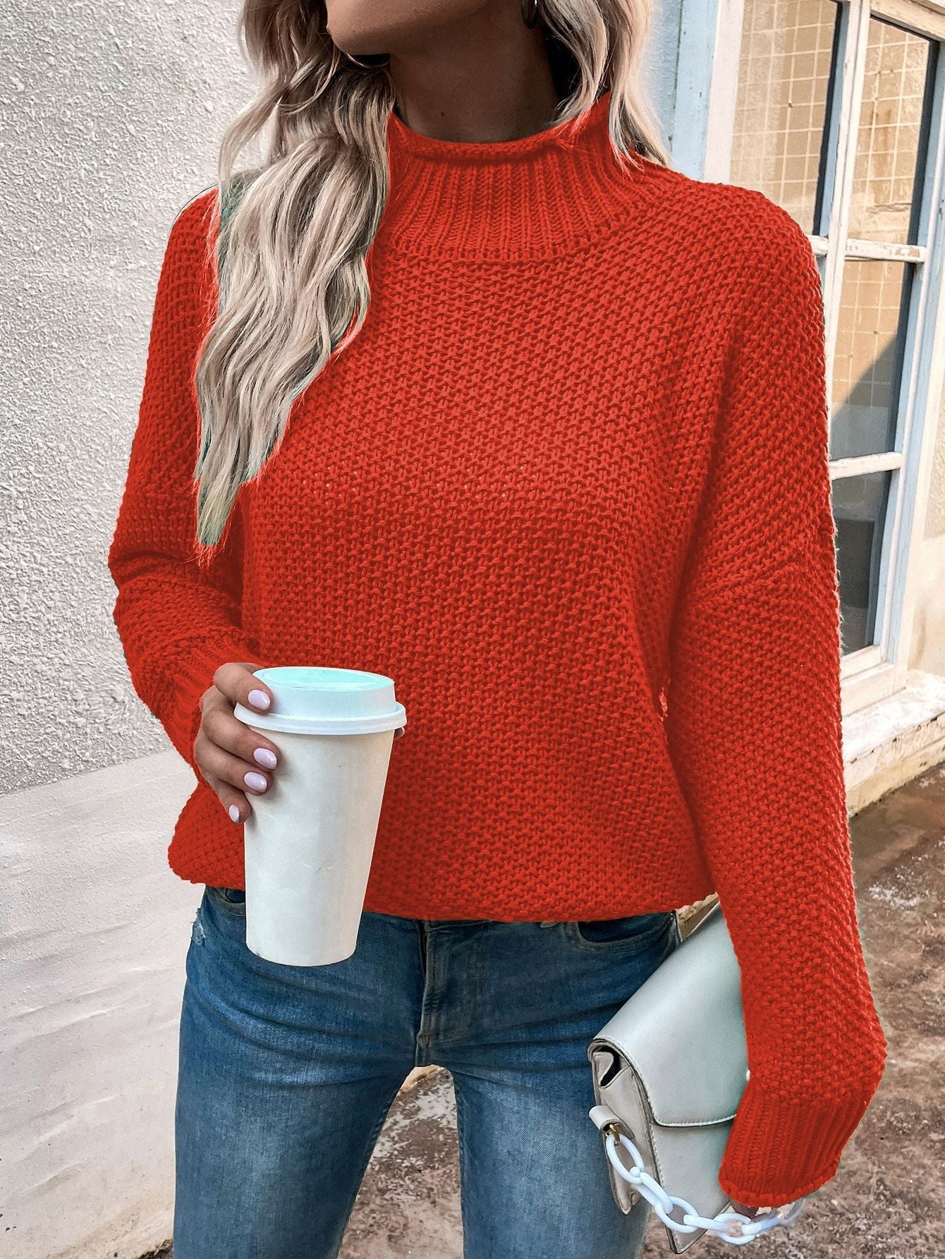 Warm Women's Pullover Sweater - Turtleneck Knit, Winter Orange Red 3D Changing Face Moving Picture Frame - Tophatter Daily Deals
