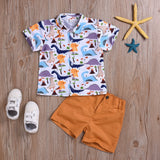 Boy's dinosaur print short sleeve suit Yellow 0 - Tophatter Daily Deals