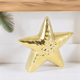 Gold Ceramic Christmas Star | Golden Star Ornament Festive Decoration - 11cm Ornament - Tophatter Daily Deals