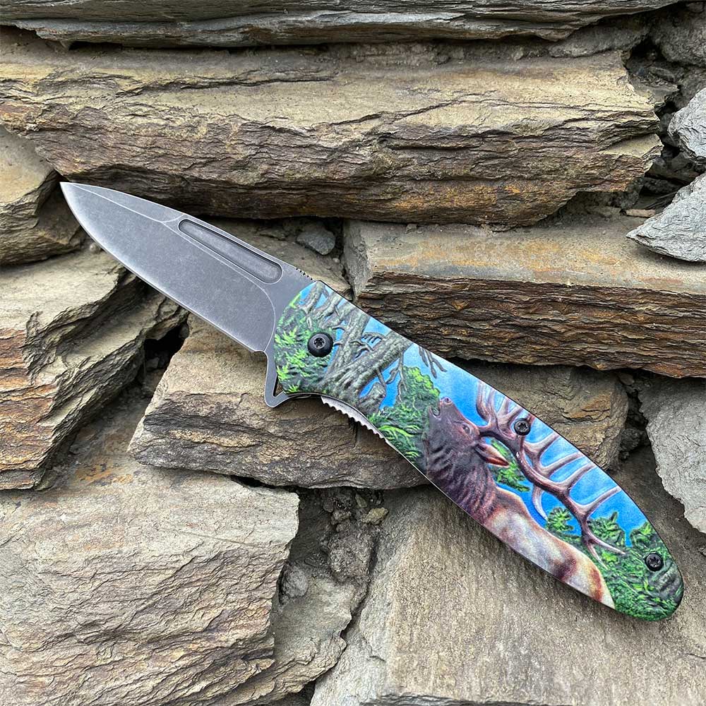 Male Deer Folding Knife Portable Camping Tool Colored Knife - Tophatter Daily Deals