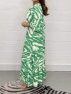 Smocked Printed Flounce Sleeve Maxi Dress Mid Green Casual Dresses - Tophatter Daily Deals