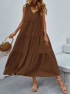 Tiered V-Neck Sleeve Dress Coffee Brown Casual Dresses - Tophatter Daily Deals