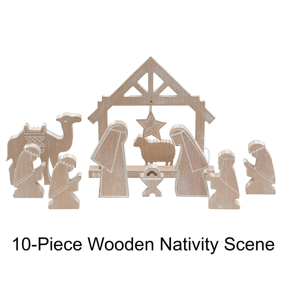 Handcrafted 10-Piece Wooden Nativity Set Traditional Nativity Scene with Figures Nativity Set - Tophatter Daily Deals