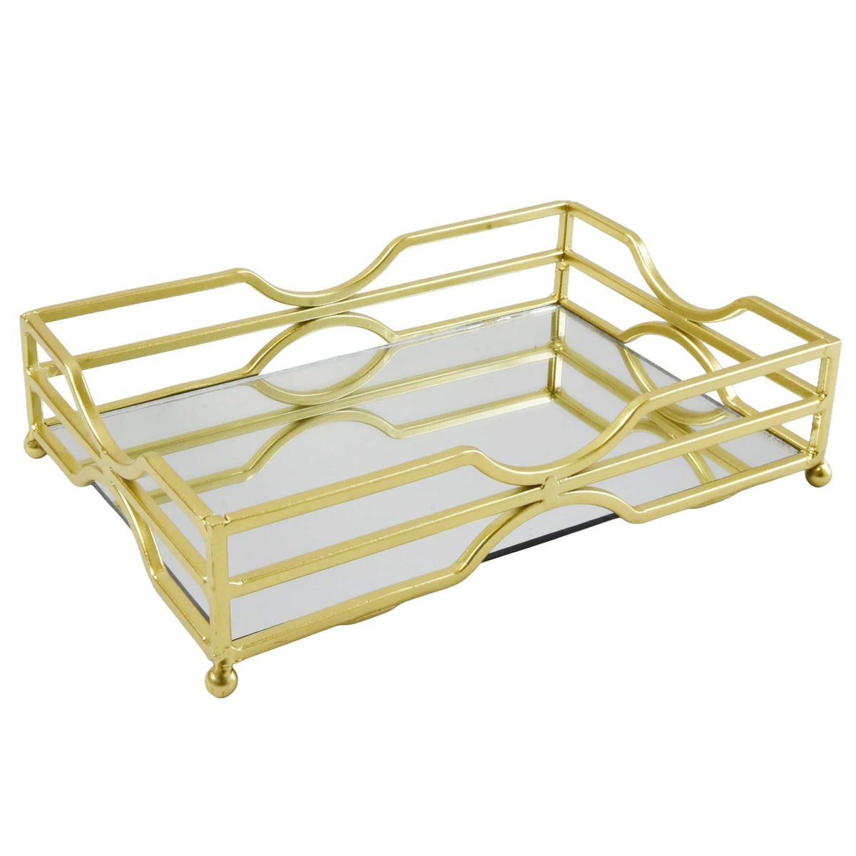 Gold Metal Mirrored Vanity Tray For Perfume And Candles | Glass Mirror Tray 24cm Trinket Tray - Tophatter Daily Deals