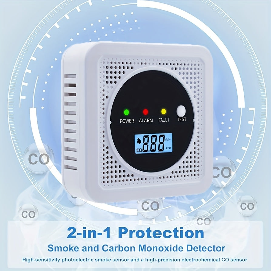 Dual Sensor Smoke & Carbon Monoxide Detector Alarm with LCD Display Smart Home & Security - Tophatter Daily Deals