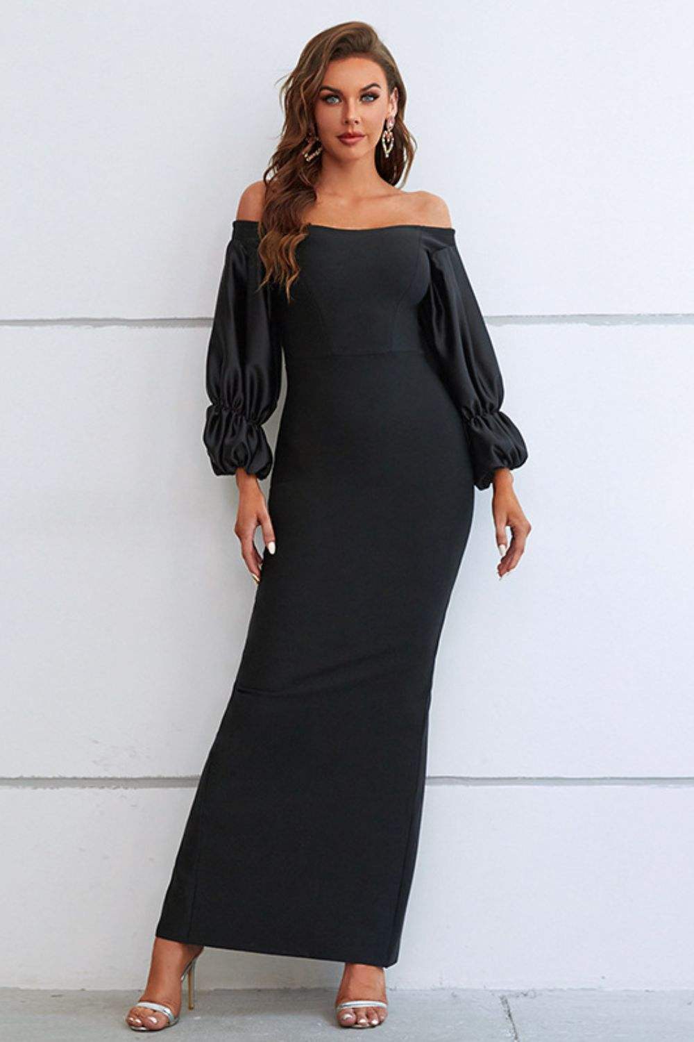 Off-Shoulder Bubble Sleeve Slit Dress Cocktail Dresses - Tophatter Daily Deals