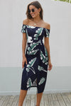 Slit Printed Off-Shoulder Midi Dress Dark Navy Casual Dresses - Tophatter Daily Deals