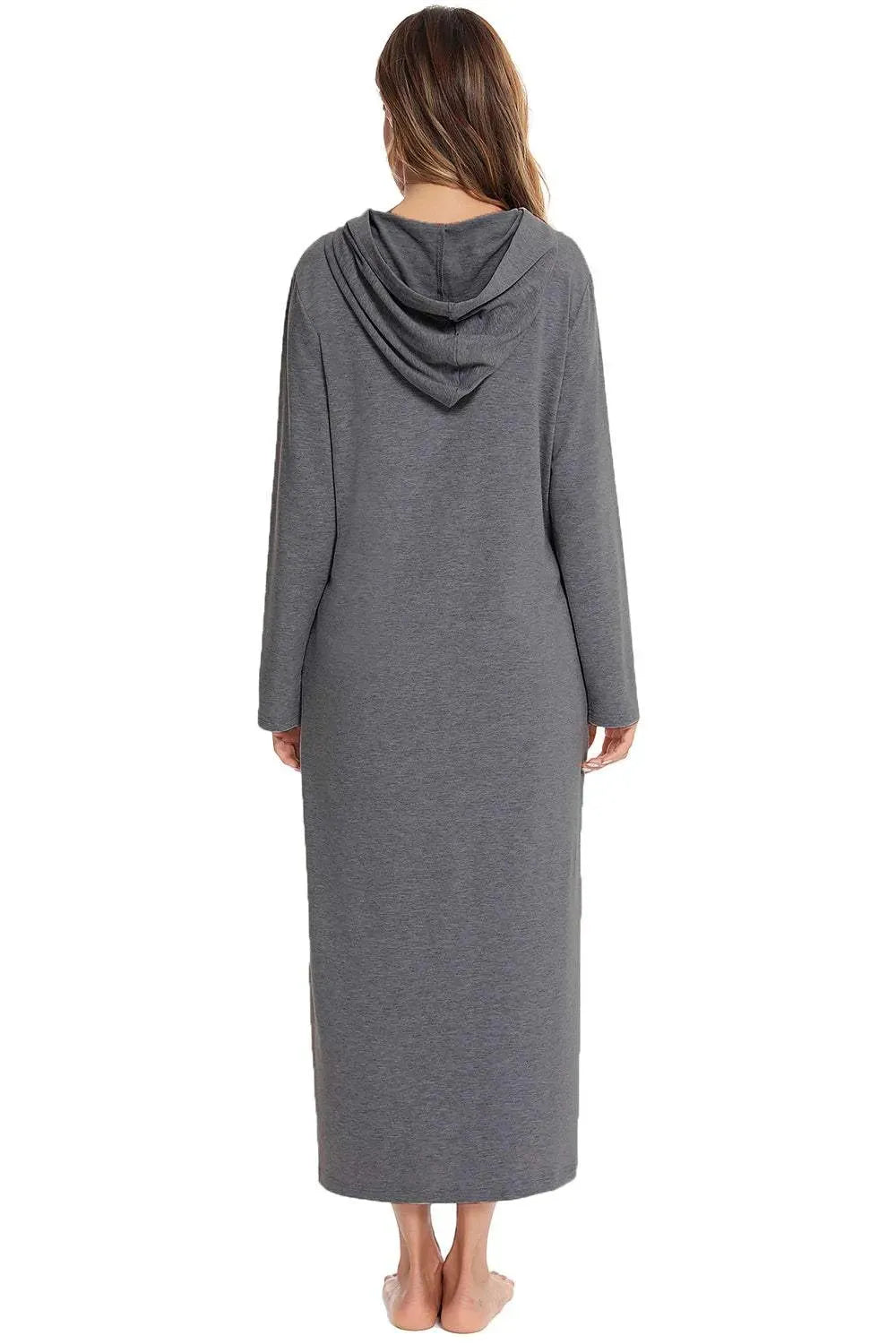 Zip Front Hooded Night Dress with Pockets Sleep Dresses - Tophatter Daily Deals