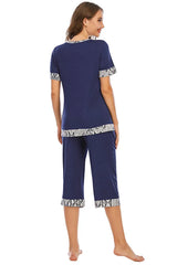 Round Neck Short Sleeve Top and Capris Pants Lounge Set Loungewear Sets - Tophatter Daily Deals