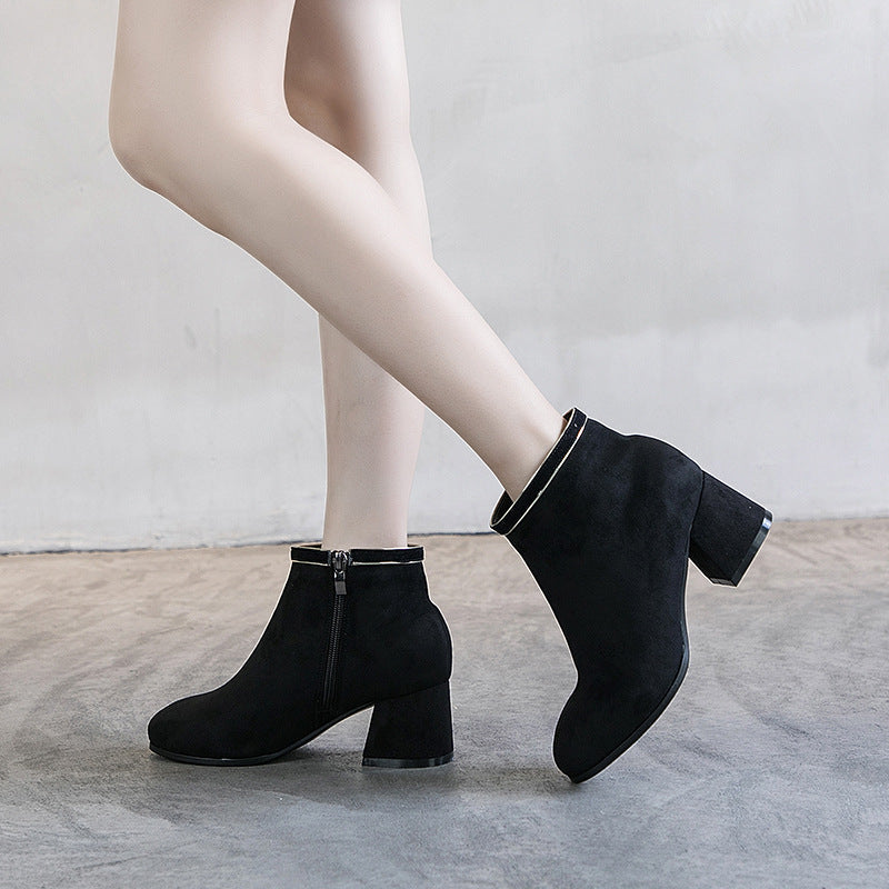 Black Martin Boots Shoes Women Thick Heels 0 - Tophatter Daily Deals