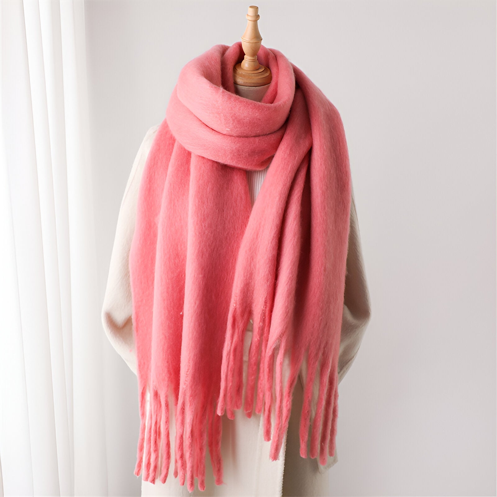 Soft Women’s Scarf - Oversized Fringed Cashmere For Winter Pink - Tophatter Daily Deals