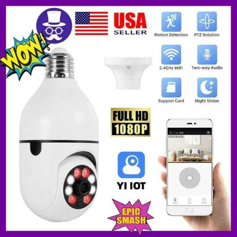 360° 1080P IP E27 Light Bulb Camera Wi-Fi IR Night Smart Home Wireless Security Home Security System - Tophatter Daily Deals