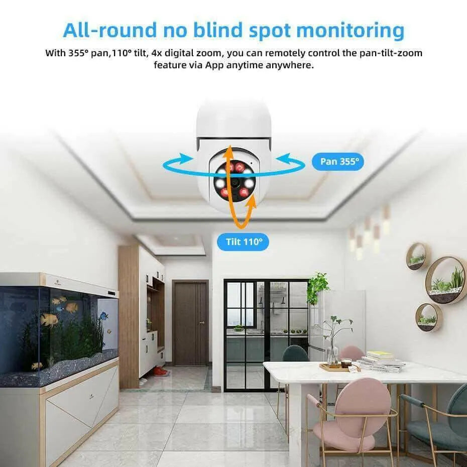 360° 1080P IP E27 Light Bulb Camera Wi-Fi IR Night Smart Home Wireless Security Home Security System - Tophatter Daily Deals