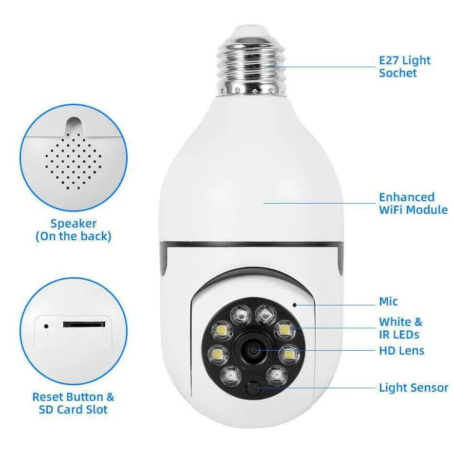 360° 1080P IP E27 Light Bulb Camera Wi-Fi IR Night Smart Home Wireless Security Home Security System - Tophatter Daily Deals