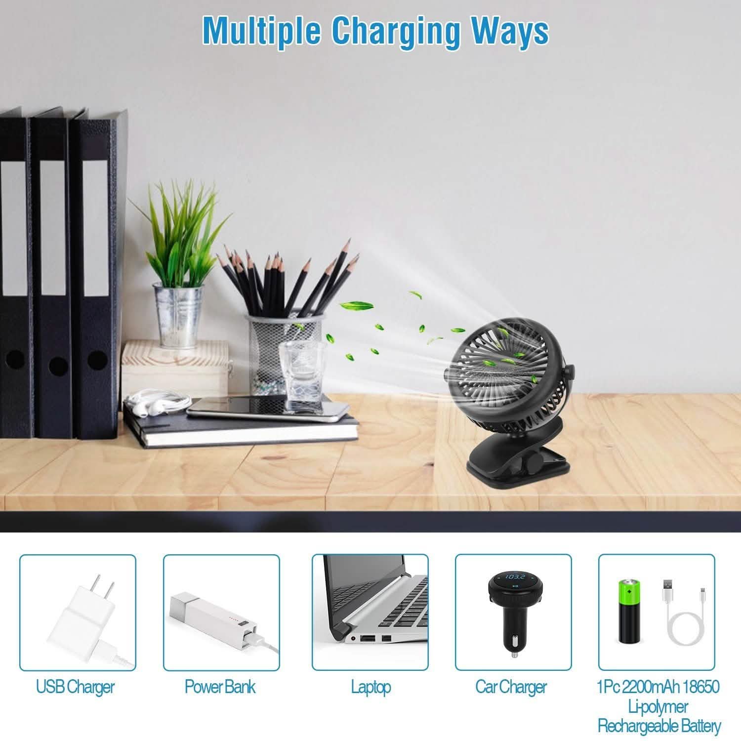 360 Degree Clip On Fan Quiet Rechargeable Household Appliances - Tophatter Daily Deals