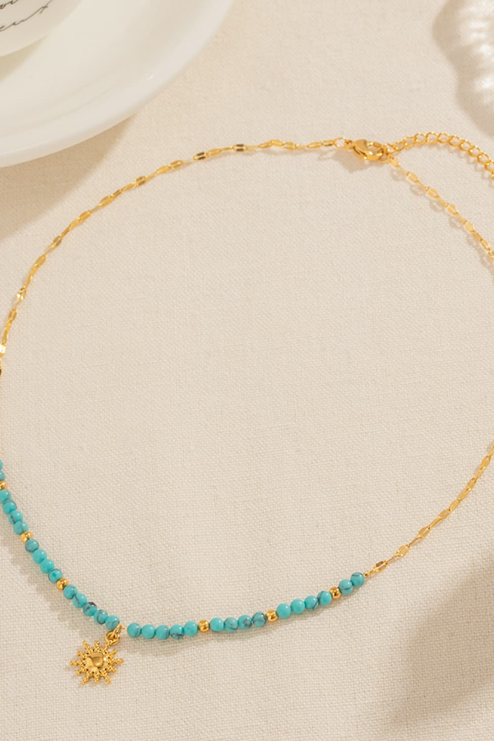 Turquoise Beaded 18K Gold-Plated Sun Shape Pendant Necklace Necklaces - Tophatter Daily Deals