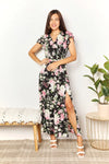 Double Take Floral Flutter Sleeve Tie-Waist Split Dress Casual Dresses - Tophatter Daily Deals