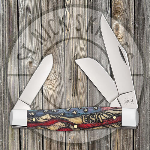 Case Large Stockman - Vintage Flag Embellished Smooth Natural Bone - 36032 Traditional Knives - Tophatter Daily Deals