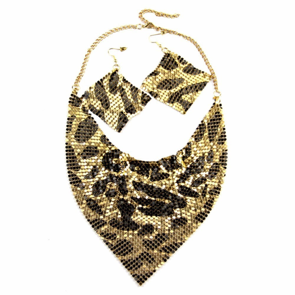 Metal plate necklace necklace earrings Leopard gold Bracelets - Tophatter Daily Deals