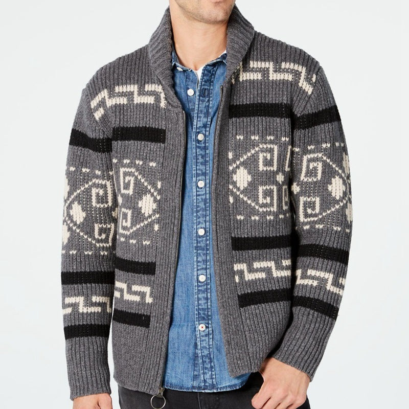 Insulating Men's Zip Cardigan - Shawl Collar Knit, Layering Grey 3D Changing Face Moving Picture Frame - Tophatter Daily Deals