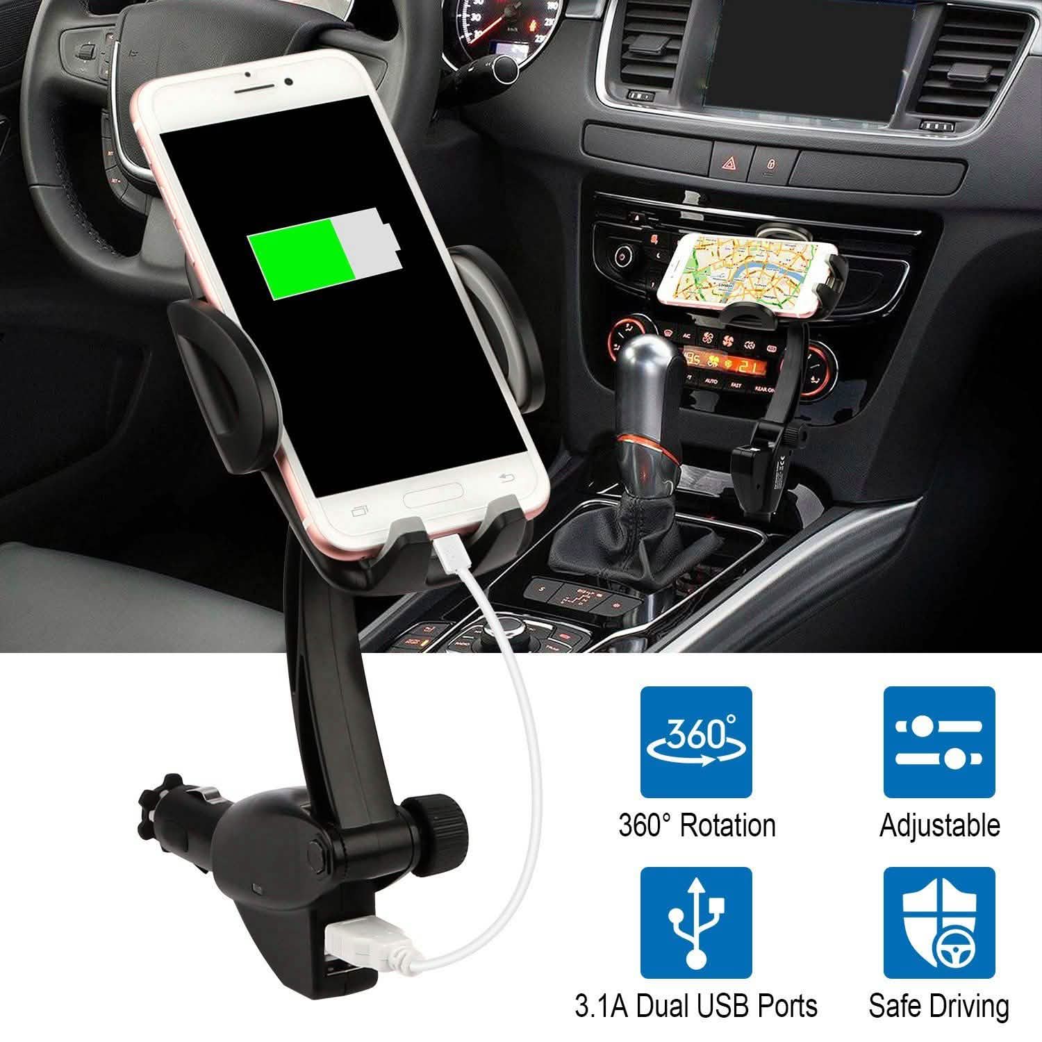360° Dual USB Smartphone Mounting Car Charger Automotive - Tophatter Daily Deals