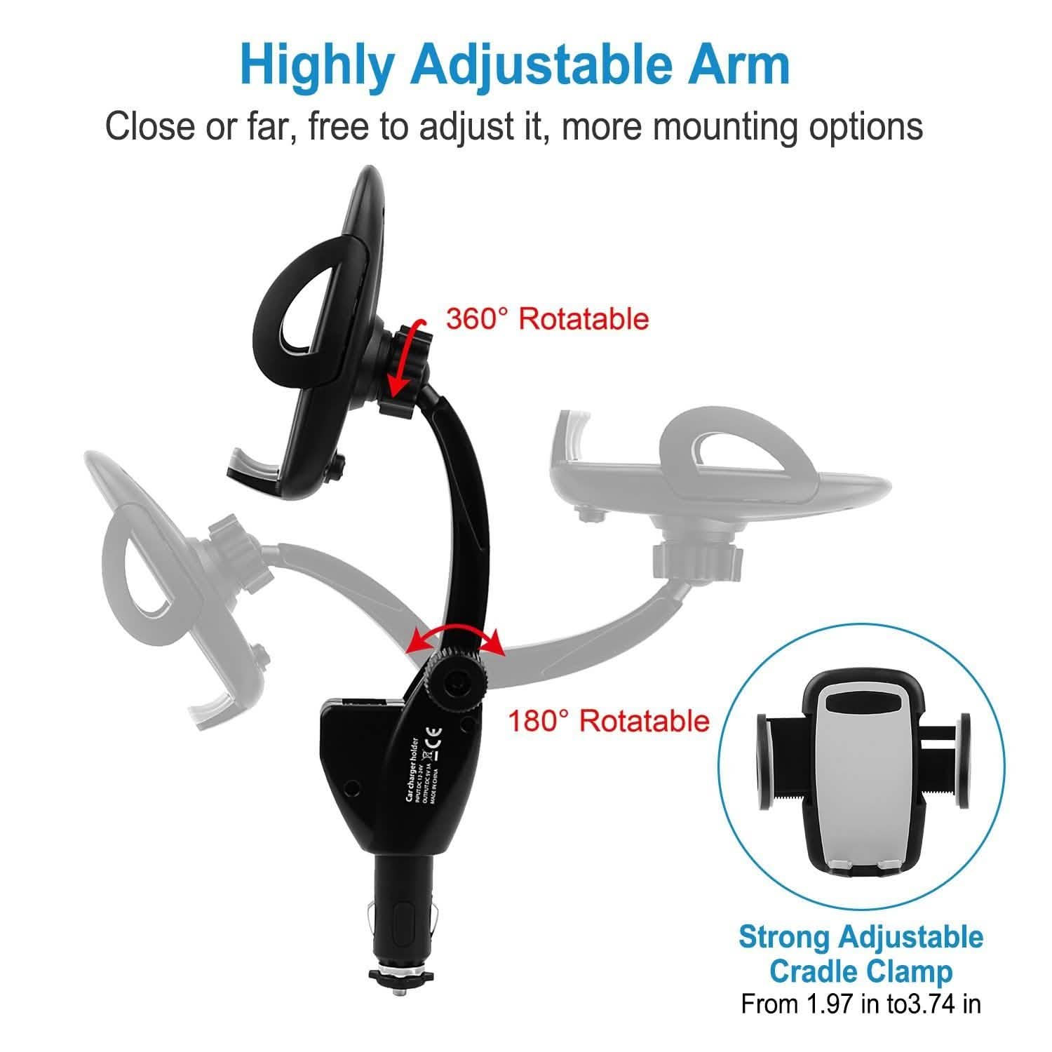 360° Dual USB Smartphone Mounting Car Charger Automotive - Tophatter Daily Deals
