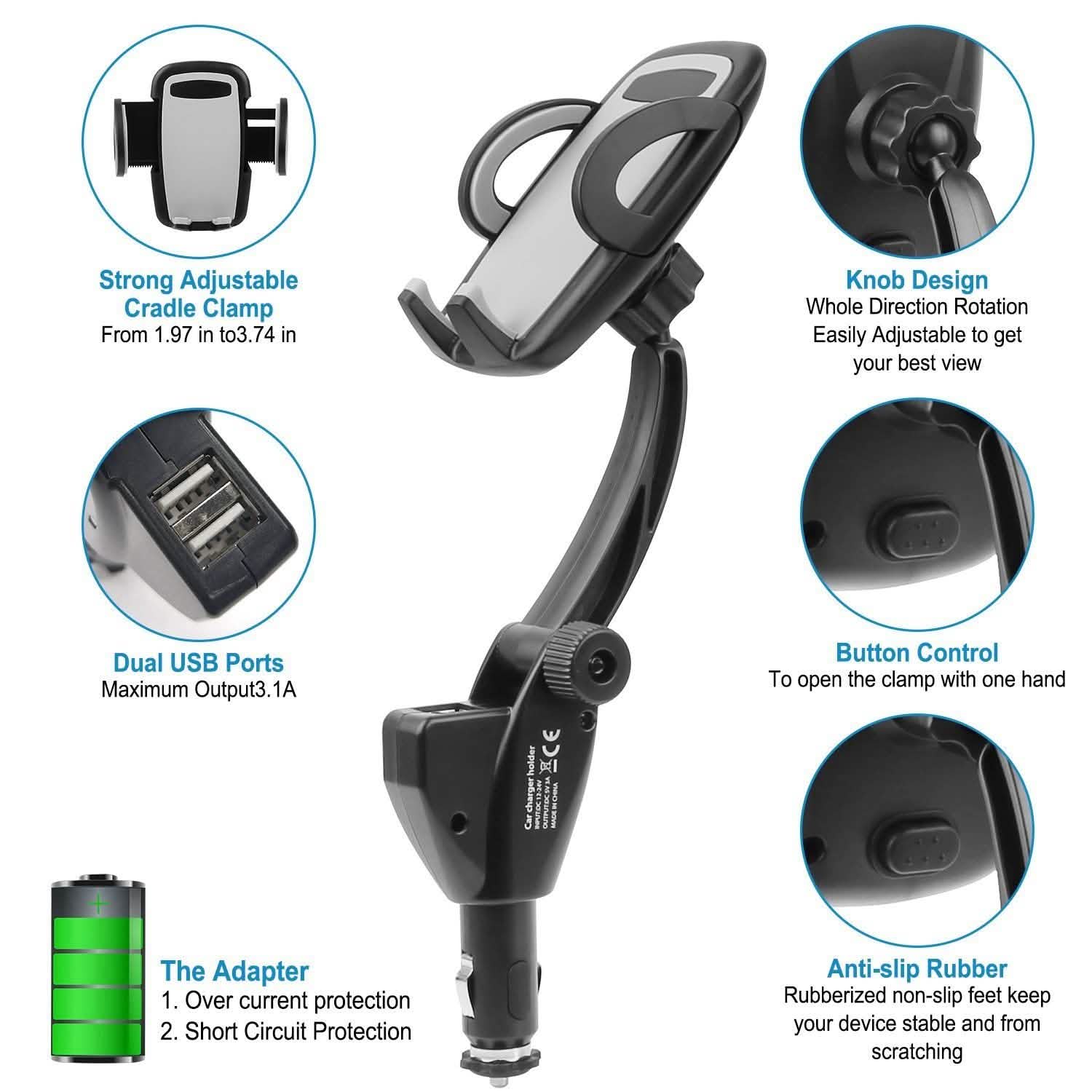360° Dual USB Smartphone Mounting Car Charger Automotive - Tophatter Daily Deals