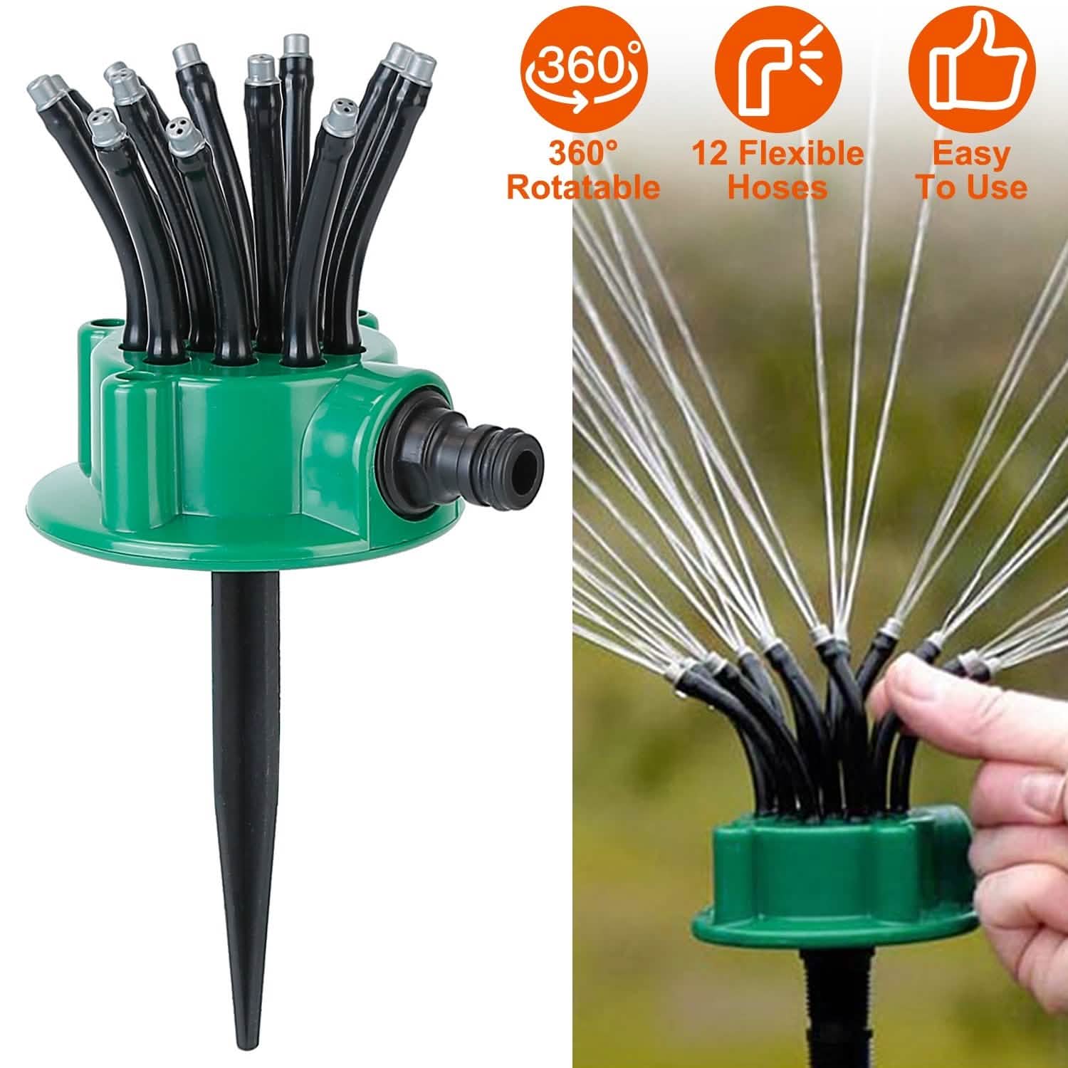 360° Flexible Lawn Sprinkler Automatic 12 Tubes Garden Water Irrigation Sprayers Garden & Patio - Tophatter Daily Deals