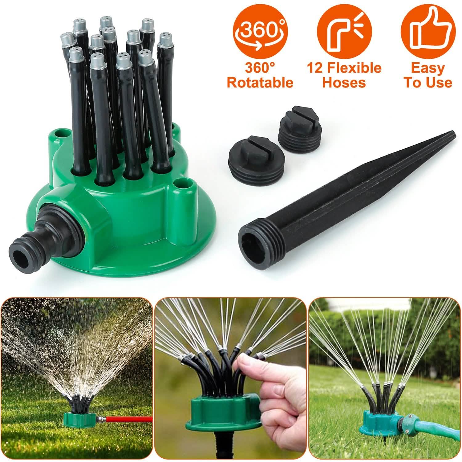 360° Flexible Lawn Sprinkler Automatic 12 Tubes Garden Water Irrigation Sprayers Garden & Patio - Tophatter Daily Deals