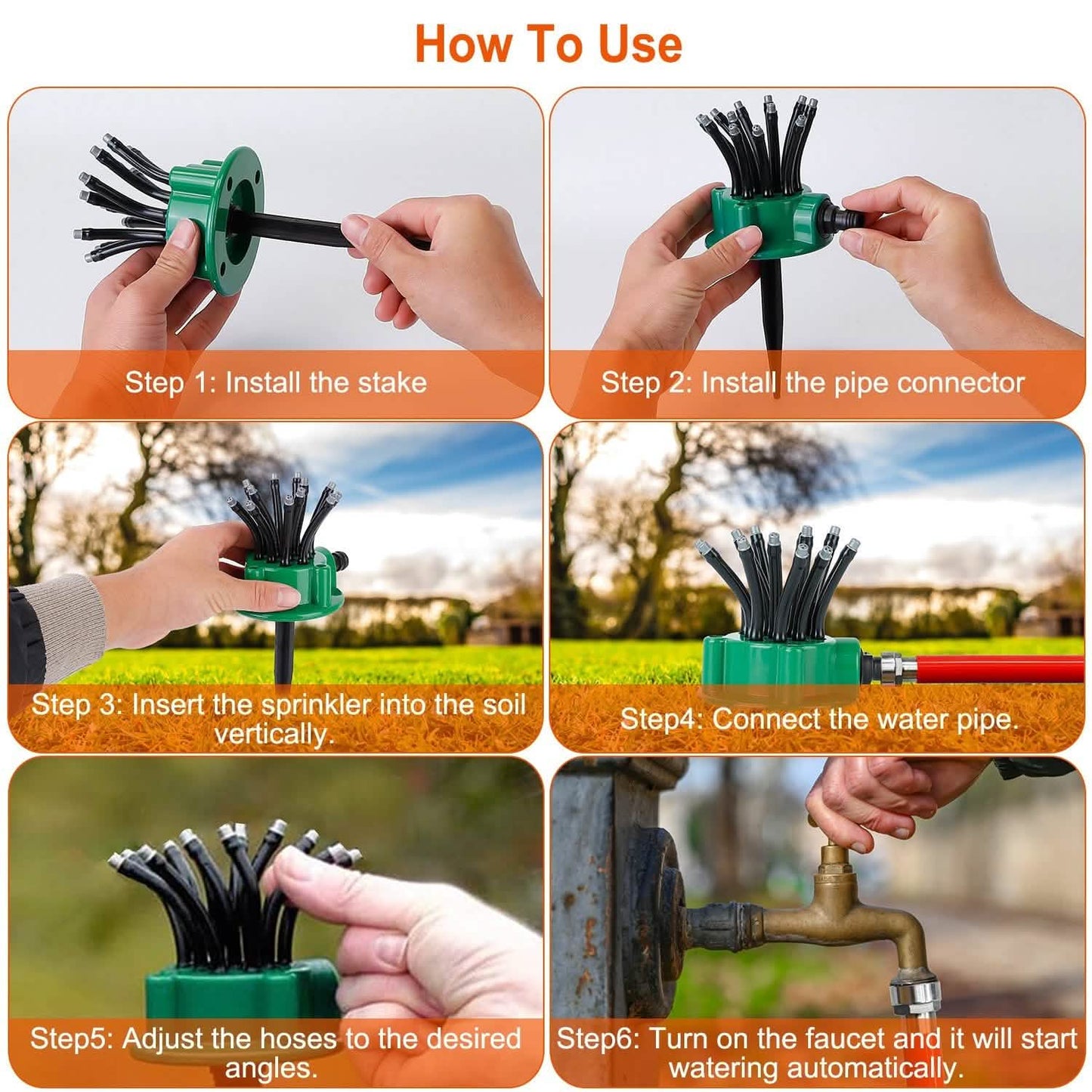 360° Flexible Lawn Sprinkler Automatic 12 Tubes Garden Water Irrigation Sprayers Garden & Patio - Tophatter Daily Deals
